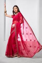 Nakshatra Red Party Wear Chiffon Saree