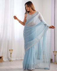 Nakshtara Sky Blue Embellished Saree