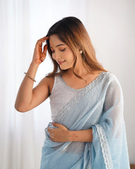 Nakshtara Sky Blue Embellished Saree
