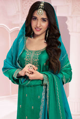 Nakshtar Pine Green Embroidered Party Wear Suit