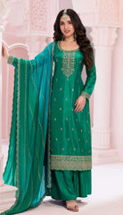 Nakshtar Pine Green Embroidered Party Wear Suit
