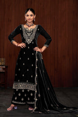 Nakshatra Black Emebroidered Velvet Suit
