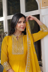 Nakshatra Yellow Party Wear Gown