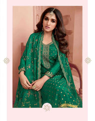 Nakshatra Green Dola Silk Embroidered Suit