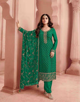 Nakshatra Green Dola Silk Embroidered Suit