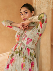 Nakshatra Off White Floral Indo Western Gown