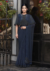 Nakshtra Navy Blue Party Wear Designer Saree