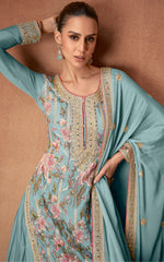 Nakshatra Sky Blue Heavy Embroided Festive Wear
