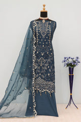 Nakshatra Teal Blue Embroidered Suit