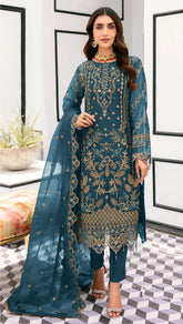 Nakshatra Teal Blue Embroidered Suit