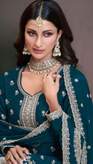 Nakshatra Teal Blue Chinon Sharara Suit