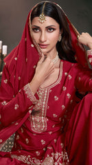 Nakshatra Red Chinon Sharara Suit