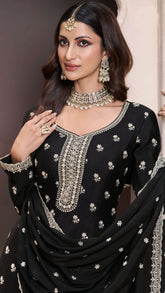 Nakshatra Black Chinon Sharara Suit