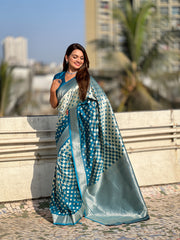 Nakshatra Teal Blue Silver Zari Silk Saree