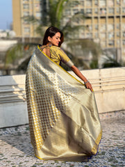 Nakshatra Yellow Silver Zari Silk Saree