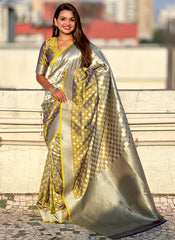 Nakshatra Yellow Silver Zari Silk Saree
