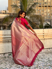 Nakshatra Cherry Silver Zari Silk Saree