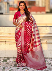 Nakshatra Cherry Silver Zari Silk Saree
