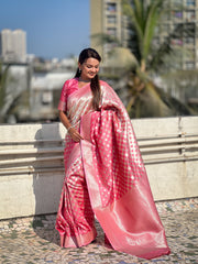 Nakshatra Pink Silver Zari Silk Saree