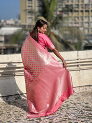Nakshatra Pink Silver Zari Silk Saree