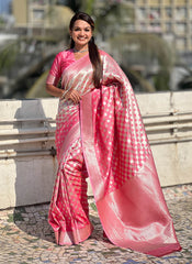 Nakshatra Pink Silver Zari Silk Saree