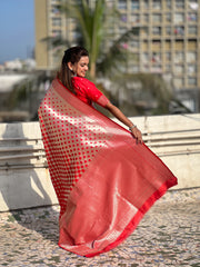 Nakshatra Red Silver Zari Silk Saree