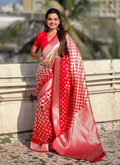 Nakshatra Red Silver Zari Silk Saree