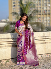Nakshatra Purple Silver Zari Silk Saree