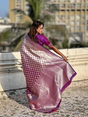 Nakshatra Purple Silver Zari Silk Saree