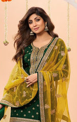 Nakshatra Shilpa Shetty Green Silk Suit