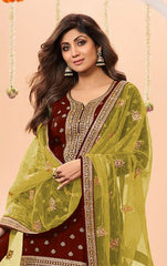 Nakshatra Shilpa Shetty Maroon Silk Suit