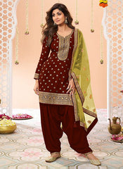 Nakshatra Shilpa Shetty Maroon Silk Suit