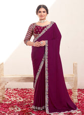 Nakshatra Wine Shimmer Silk Saree