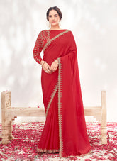 Nakshatra Red Shimmer Silk Saree