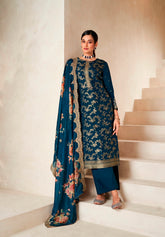 Nakshatra Teal Dola Silk Suit