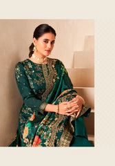 Nakshatra Green Dola Silk Suit