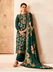Nakshatra Green Dola Silk Suit