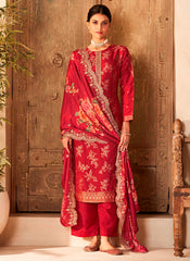 Nakshatra Maroon Dola Silk Suit