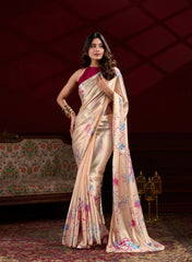 Nakshatra Cream digital Printed Satin Silk Saree