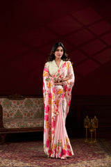 Nakshatra Peach Digital Printed Satin Silk Saree