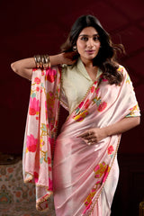 Nakshatra Peach Digital Printed Satin Silk Saree