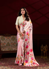 Nakshatra Peach Digital Printed Satin Silk Saree