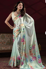 Nakshatra Sky Blue Digital Printed Satin Silk Saree