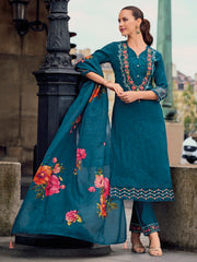 Nakshatra Teal Readymade Silk Suit