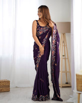 Nakshatra Purple Satin Silk Party Wear Saree