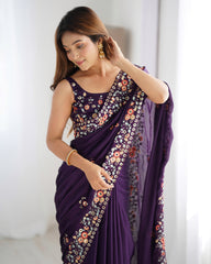 Nakshatra Purple Satin Silk Party Wear Saree