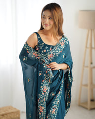 Nakshatra Teal Satin Silk Party Wear Saree