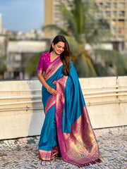 Nakshatra Teal Blue Paithani Silk Saree