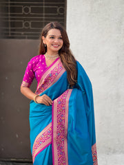 Nakshatra Teal Blue Paithani Silk Saree