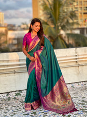 Nakshatra Sea Green Paithani Silk Saree